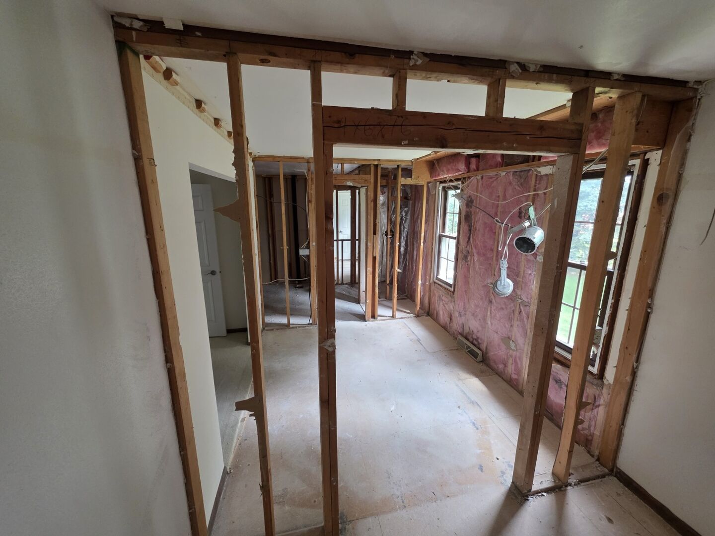 Interior room after removal of wall and ceiling finishes