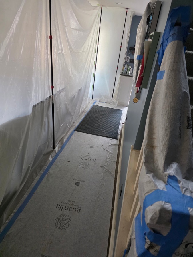 Plastic dust containment set up before demolition
